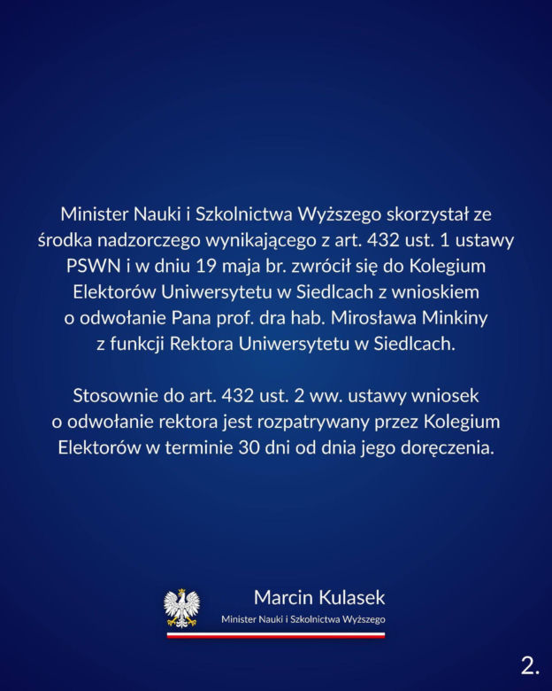 Rektor Uniwersytetu w Siedlcach Mirosław Minkina zawieszony w obowiązkach!