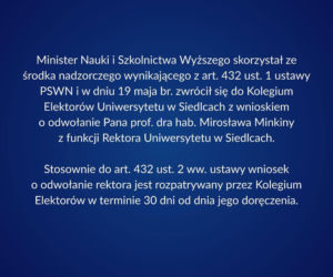 Rektor Uniwersytetu w Siedlcach Mirosław Minkina zawieszony w obowiązkach!