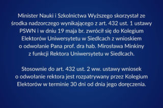Rektor Uniwersytetu w Siedlcach Mirosław Minkina zawieszony w obowiązkach!