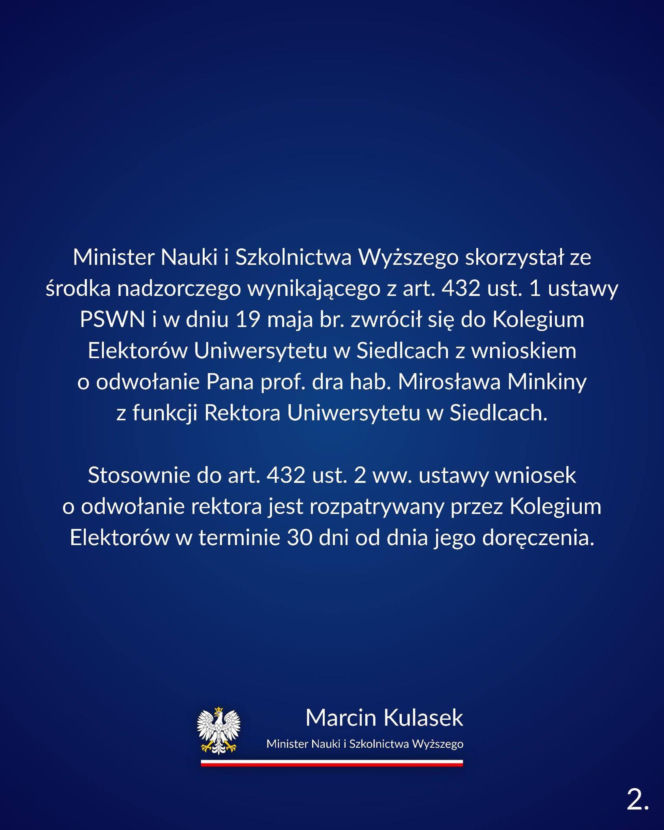 Rektor Uniwersytetu w Siedlcach Mirosław Minkina zawieszony w obowiązkach!