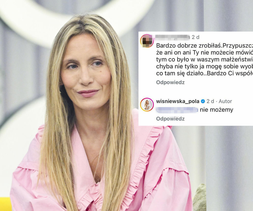 Pola Wiśniewska w różowej bluzce. Obok zrzut ekranu z Instagrama o zakazie mówienia o małżeństwie. Szczegóły na SE.