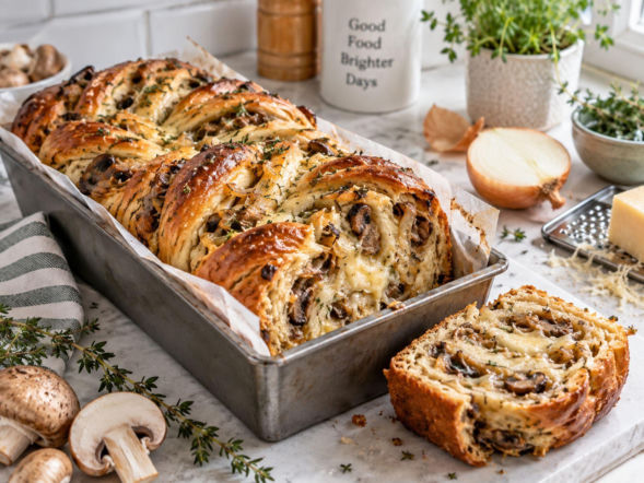 Babka nie musi być słodka. Tę zwijam z grzybami, cebulą i ciągnącym serem