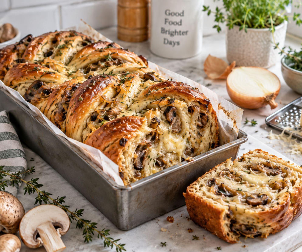 Babka nie musi być słodka. Tę zwijam z grzybami, cebulą i ciągnącym serem