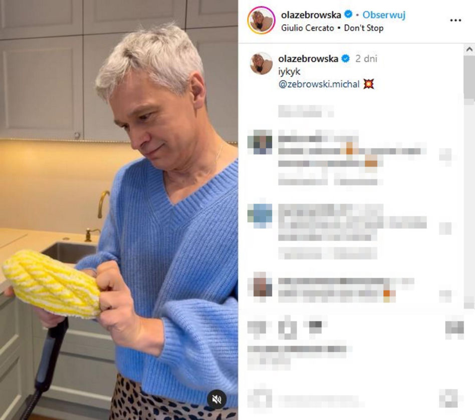 Michał Żebrowski pląsa po domu w parterkowej spódnicy