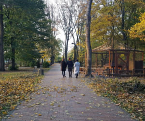 Park 1000-lecia w Lesznie na chwilę przed zachodem słońca