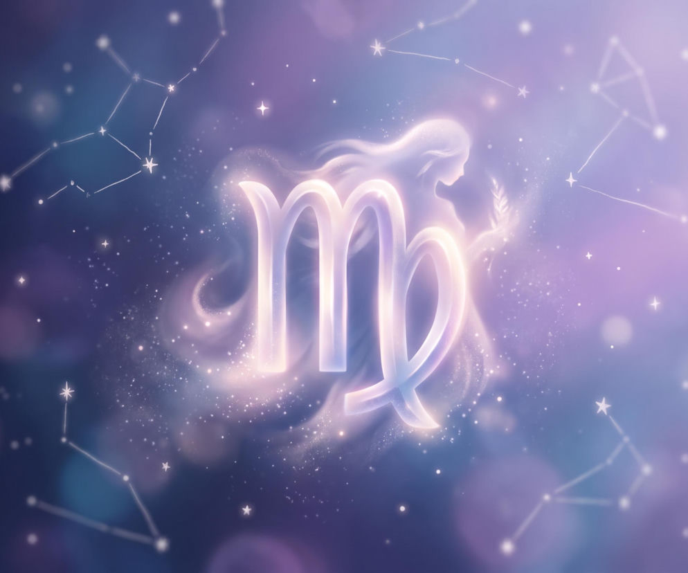 Świecący symbol znaku zodiaku Panna na tle gwieździstego nieba. O horoskopie dziennym przeczytasz w serwisie Eska.