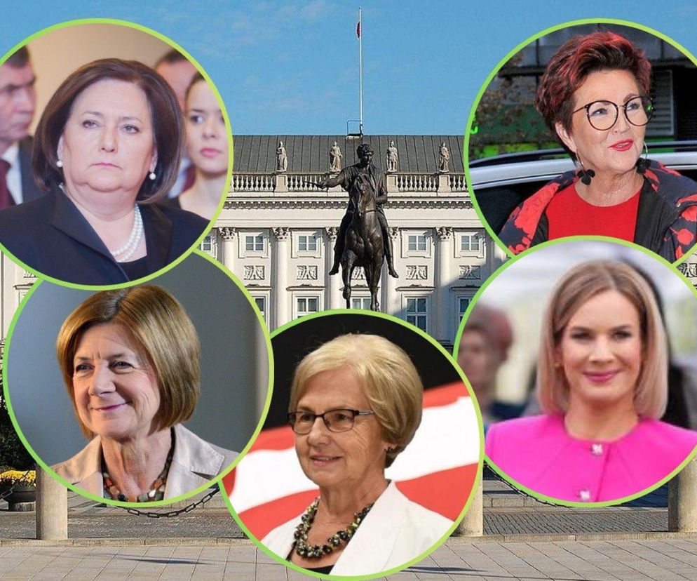 Pałac Prezydencki, a w kółkach portrety pierwszych dam. O rankingu z Jolantą Kwaśniewską przeczytasz na SE Polityka.