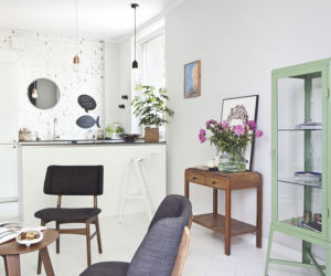 Salon z kuchnią w stylu vintage