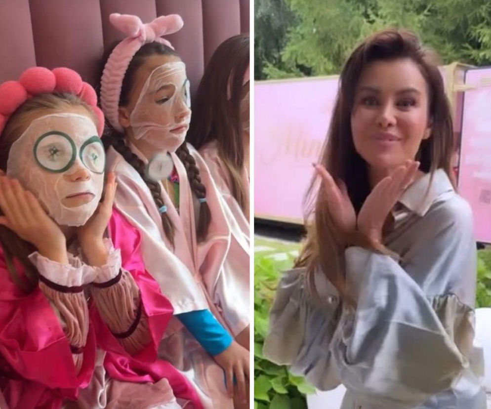 Dwie dziewczynki w maseczkach spa, obok uśmiechnięta Natalia Siwiec. O urodzinach Mii przeczytasz na SE.