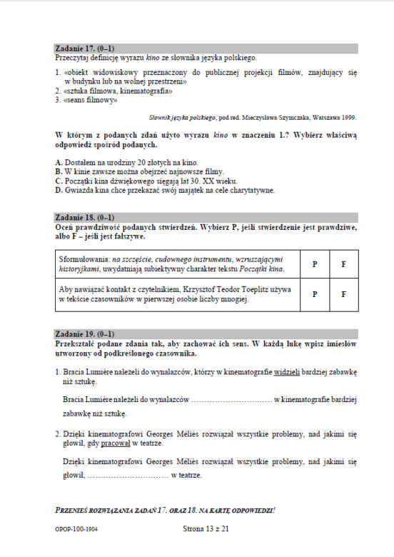 Egzamin ósmoklasisty 2019 - Arkusze Język Polski