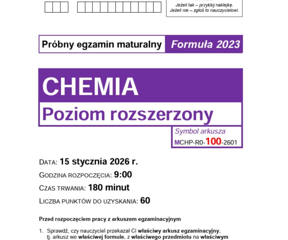 Matura próbna CKE 2026 - chemia. Poprawne odpowiedzi