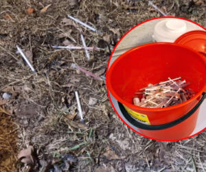 Trawnik usłany strzykawkami i igłami. Strażnicy nazbierali pół wiadra!