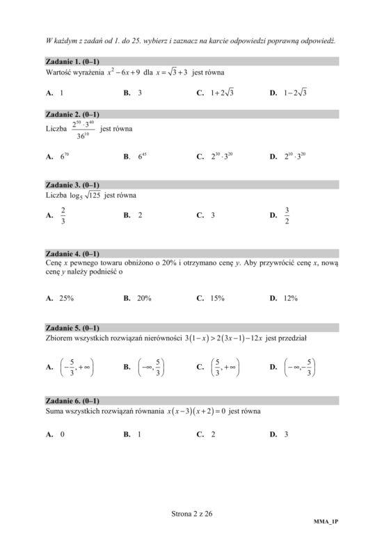 ARKUSZE CKE - Matura matematyka - poziom podstawowy 9.06.2020