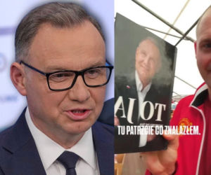 Dziwaczne znalezisko w namiocie Biedronki. Książka Andrzeja Dudy obok majtek, klapek i skarpet