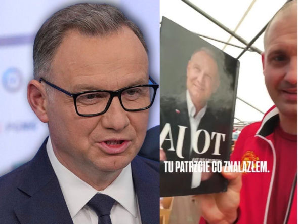 Dziwaczne znalezisko w namiocie Biedronki. Książka Andrzeja Dudy obok majtek, klapek i skarpet