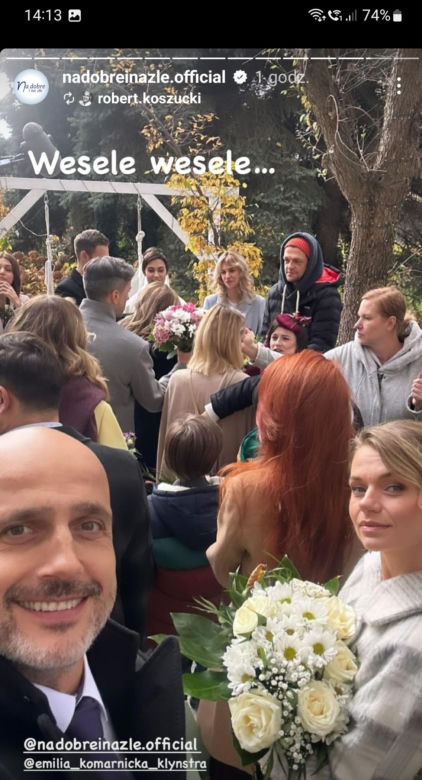 Na dobre i na złe na planie. Wesele Blanki (Pola Gonciarz) i Mario (Marcin Korcz). Agata (Emilia Komarnicka-Klynstra), Rafał Konica (Robert Koszucki)