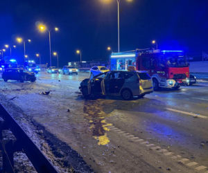 Cztery auta rozbite, sprawca zwiał. W akcji psy tropiące