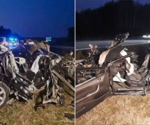 Koszmarny wypadek na autostradzie A1 pod Łodzią. Z Peugeota została miazga, 26-latek w ciężkim stanie