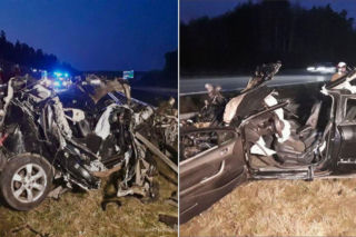 Dramat na A1. Osobówka zmiażdżona jak metalowa puszka, 26-letni kierowca walczy o życie