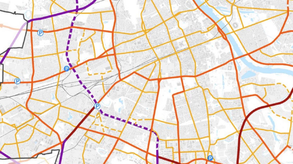 Trasa N-S w Warszawie na mapie z projektu Strategii Rozwoju Warszawy 2040+