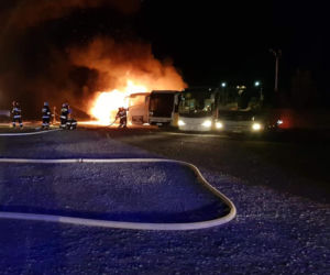 Pożar autokarów w Krośnie