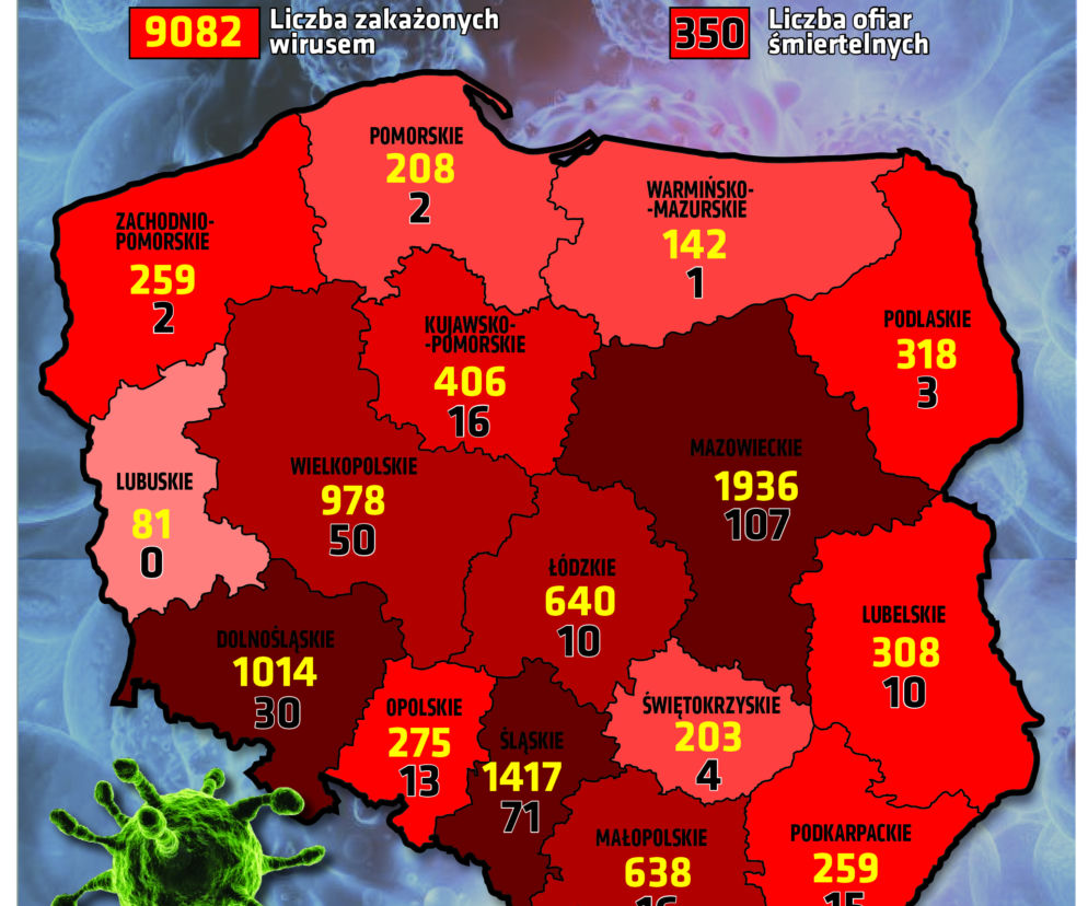 Koronawirus. Mapa zakażonych i ofiar, na godz. 10.00, 19.04