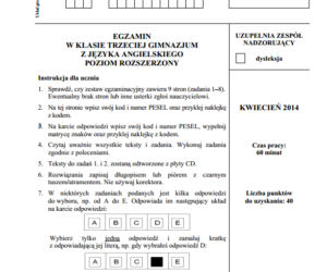 EGZAMIN GIMNAZJALNY 2014 JĘZYK ANGIELSKI - ARKUSZE z CKE poziom ROZSZERZONY