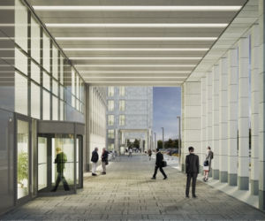 Nowa krakowska inwestycja Opolska Business Park – wizualizacje wejścia do biurowca