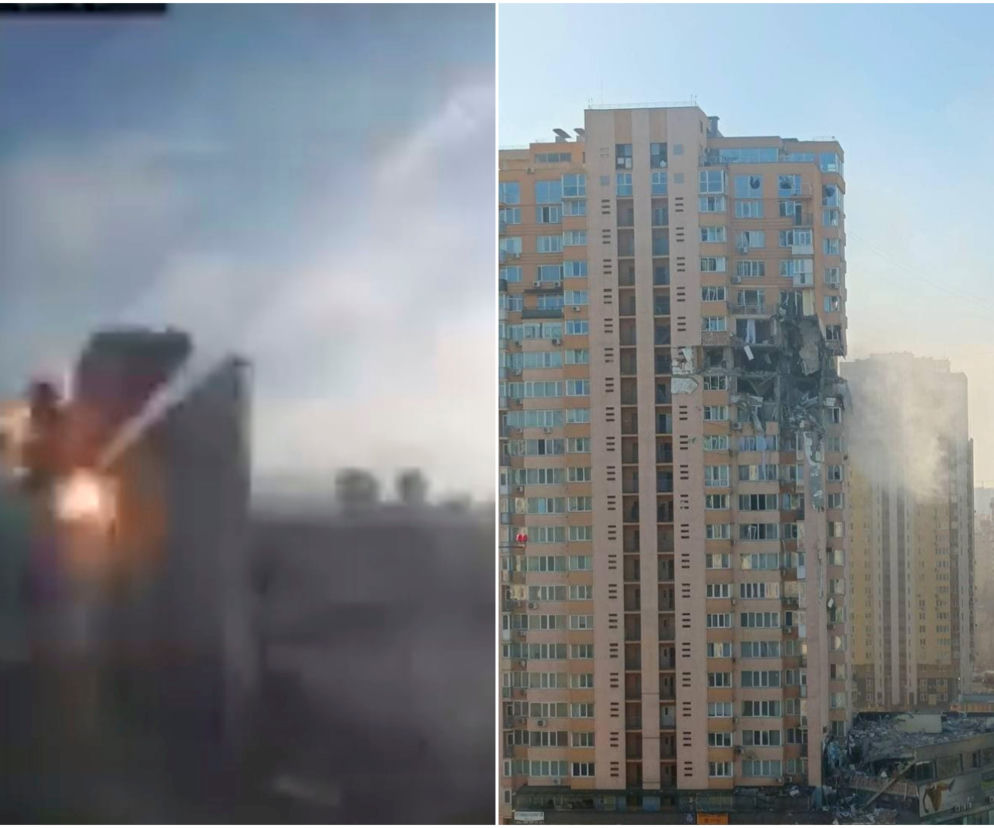 Ukraina. Rosyjski pocisk trafił w blok mieszkalny w Kijowie! Kamera uchwyciła moment uderzenia [WIDEO]