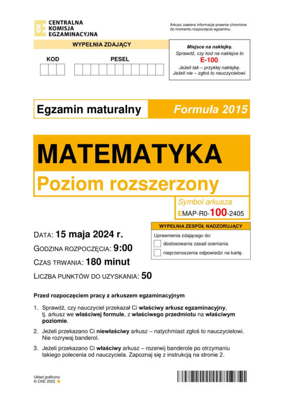 Matura matematyka poziom rozszerzony 2024 