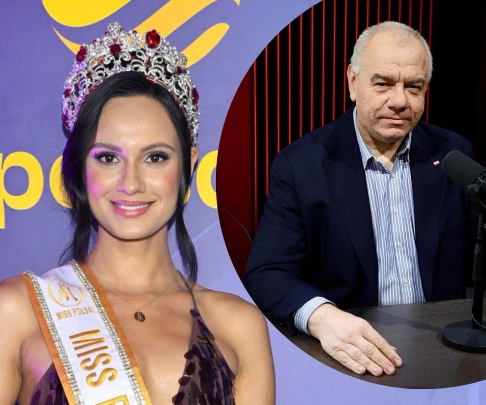 Uśmiechnięta Wiktoria Ptak w koronie Miss Polski. Obok na miniaturze poseł Jacek Sasin. O gratulacjach przeczytasz w Eska.