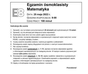 Egzamin ósmoklasisty 2022: Matematyka. ARKUSZ CKE i ODPOWIEDZI [25.05.2022]