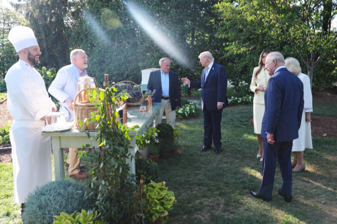 Król Karol i królowa Kamila u Trumpów. Melania dała im herbatę, a potem pokazała pasiekę w kształcie Białego Domu