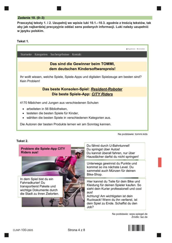 Egzamin ósmoklasisty 2026: język niemiecki 13.05.2026 r. Arkusze CKE