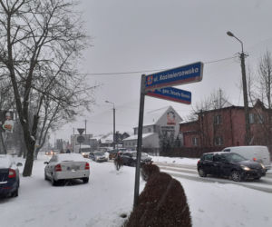 Ulica Kazimierzowska i zabytkowy budynek Mazowieckiego Ośrodka Doradztwa Rolniczego w Siedlcach w połowie lutego 2021