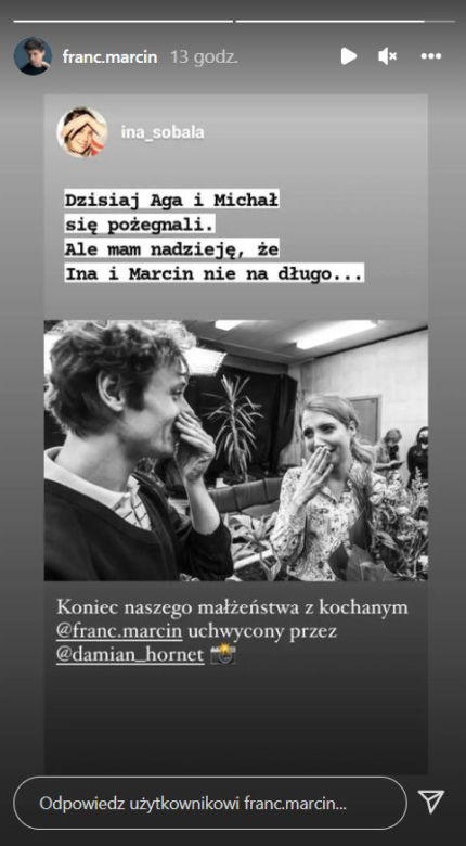 Stulecie Winnych: Marcin Franc (Michał junior), Ina Sobala (Agnieszka)