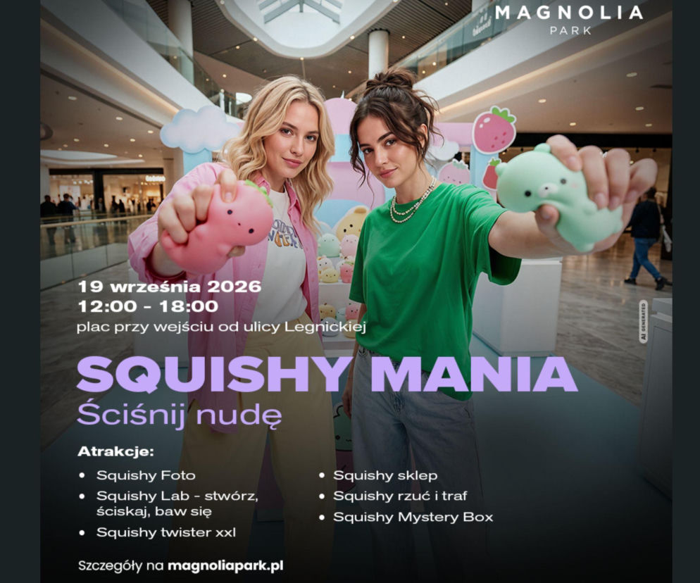 Dwie młode kobiety ściskające zabawki squishy w Magnolia Park. O evencie Squishy Mania przeczytasz na SE Wrocław.