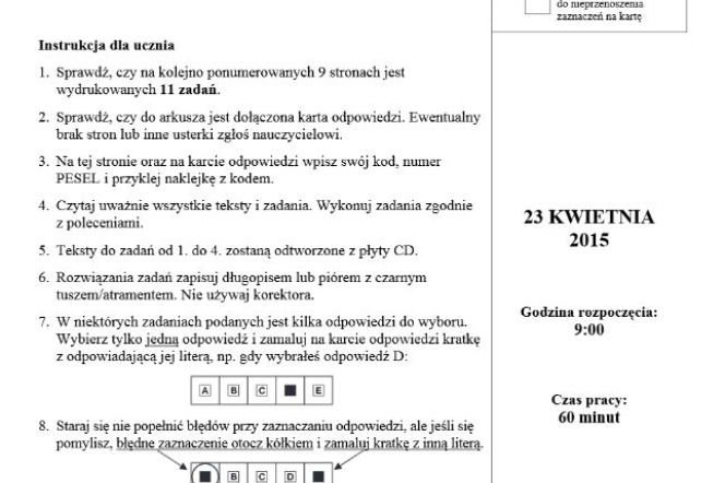 Egzamin gimnazjalny 2015. Test z języka angielskiego. ARKUSZE, ODPOWIEDZI PYTANIA. NA ŻYWO!