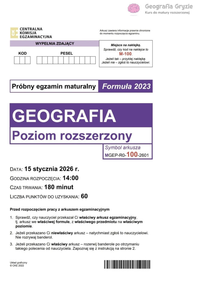 Próbna matura 2026 geografia. ODPOWIEDZI i ARKUSZE CKE 15.01.2026.