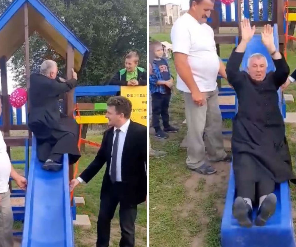 ZJAZD wójta i księdza. Osobiście testowali plac zabaw. Wideo z Dębiny-Osady HITEM sieci [WIDEO]