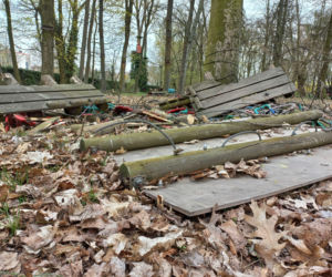 Rozbiórka Parku Linowego Tarzan w Parku Tysiąclecia w Lesznie