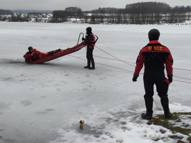 Symulacja akcji ratunkowej na zbiorniku Korzeń w Skrzyszowie