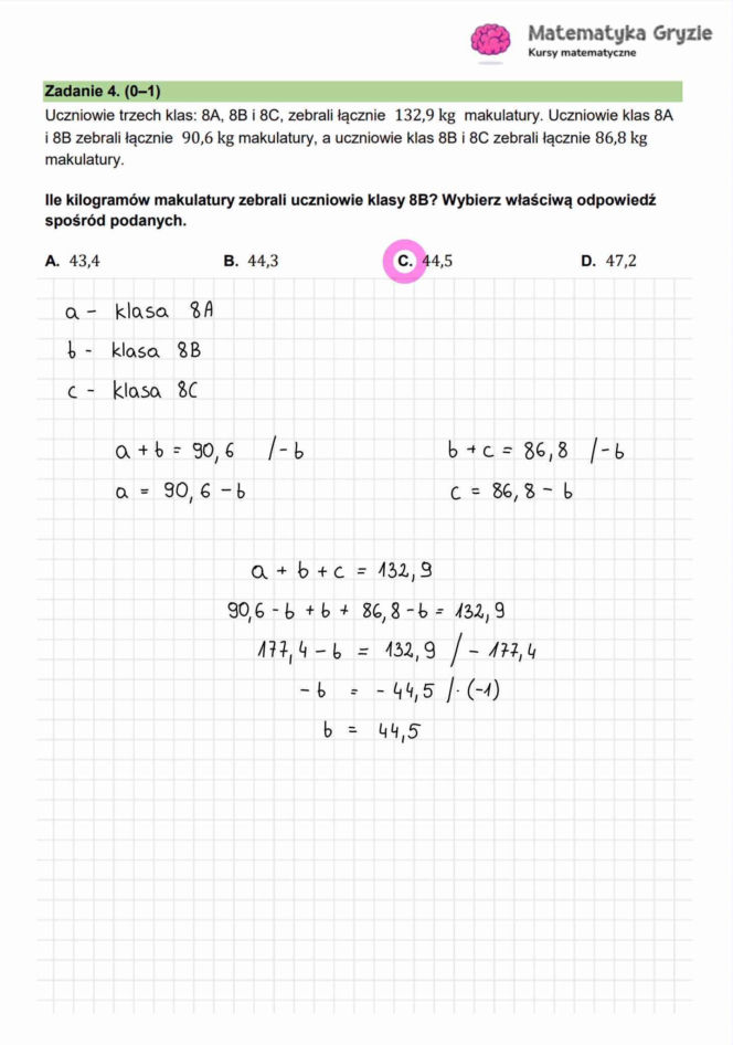 Próbny egzamin ósmoklasisty 2026 - MATEMATYKA. Poprawne odpowiedzi