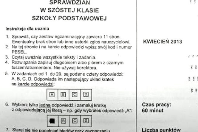 Sprawdzian w klasie VI szkoły podstawowej