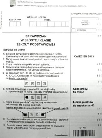 Sprawdzian w klasie VI szkoły podstawowej