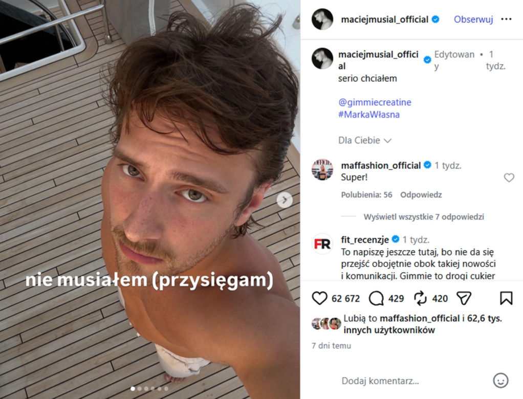 Maciej Musiał rusza z własną marką. Jego żelki z kreatyną trafiły do Biedronki