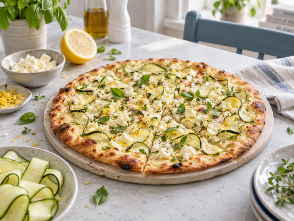Do tej pizzy nie daję ani grama sosu pomidorowego. Cukinia, feta i cytryna wystarczą