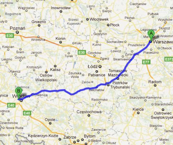 Trasa 8/E67 Warszawa-Wrocław - mapka