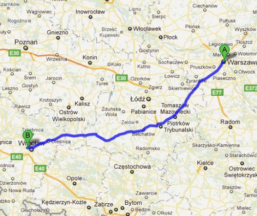 Trasa 8/E67 Warszawa-Wrocław - mapka