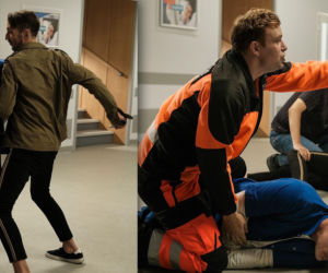 Barwy szczęścia odc. 3341. Karol Czubak (Jan Wieczorkowski), pacjent (Krzysztof Broda-Żurawski), Hubert (Marek Molak)